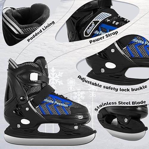 Nattork Adjustable Youth Ice Skate Shoes for Boys, Soft Padding