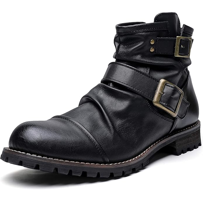 AMAPO Western Cowboy Mens Boots MidTube Boots Fashion Thick Heel Mens