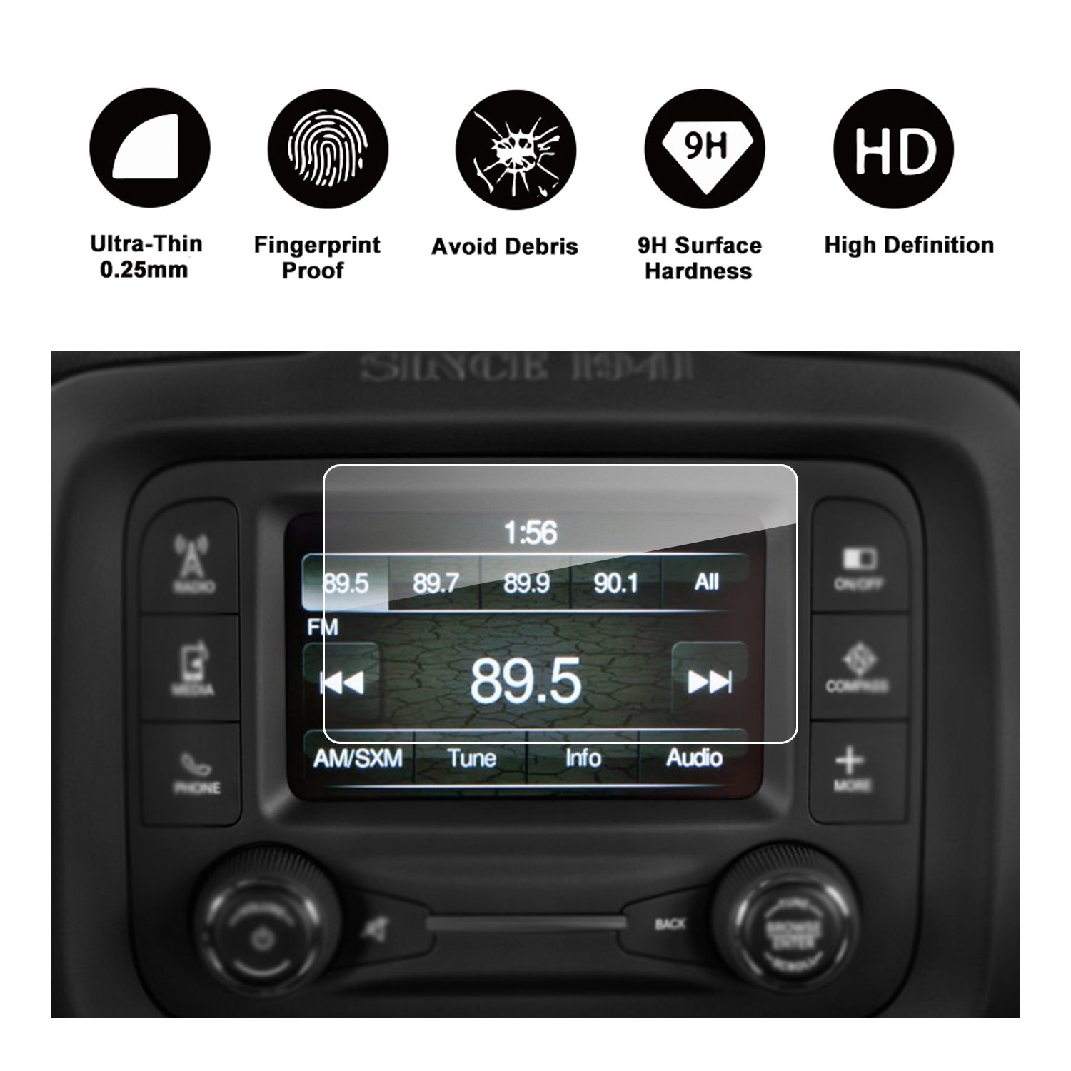 2015 2016 2017 Jeep Renegade Uconnect Navigation Screen Protector, RUIYA HD Clear TEMPERED GLASS Car In-Dash Screen Protective Film (5-Inch)