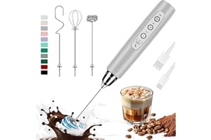 ODIFORGOO Rechargeable Milk Frother Handheld, Electric Foam Maker Coffee Frother Wand, Detachable With 3 Stainless Whisks, Drink Mixer for Lattes, Cappuccino, Matcha, Egg, No Stand, Silver