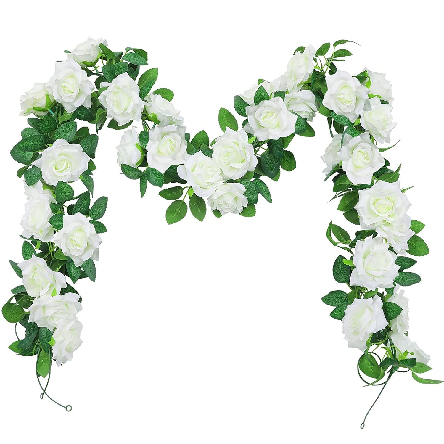 Artificial Flower Garland White Rose Vine, 3pcs Hanging Fake Floral Garland for Decoration Wedding Arch Table Party Garden(7.8ft x 3)