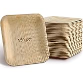 Didaey 150 Pieces 4 Inch Palm Leaf Square Bamboo Plates Disposable Wood Dinnerware Set Leaf Plates for Weddings Catering Events Birthday Summer Party