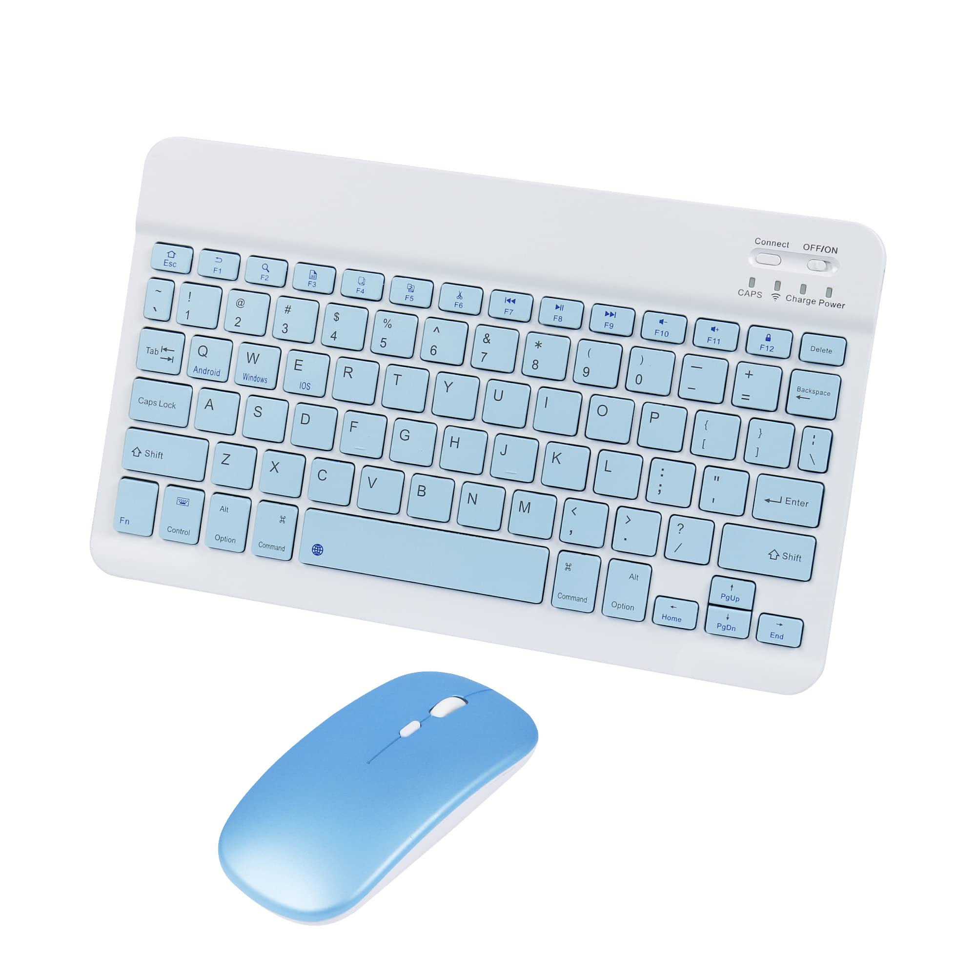 Photo 1 of Bluetooth Wireless Keyboard and Mouse Combo,Ultra-Slim Ergonomic Small Rechargeable Bluetooth Keyboard Mouse Set for Apple iPad iPhone Samsung Tablet Phone Android PC Computer Mac Smartphone(Blue)