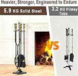 Amagabeli 5pc Fireplace Tool Set 26.5" Wrought Iron Brass Handles Shovel Tongs view 3