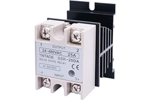 TWTADE SSR-25 DA 25A DC 3-32V to AC 24-480V Solid State Relay + Heat Sink