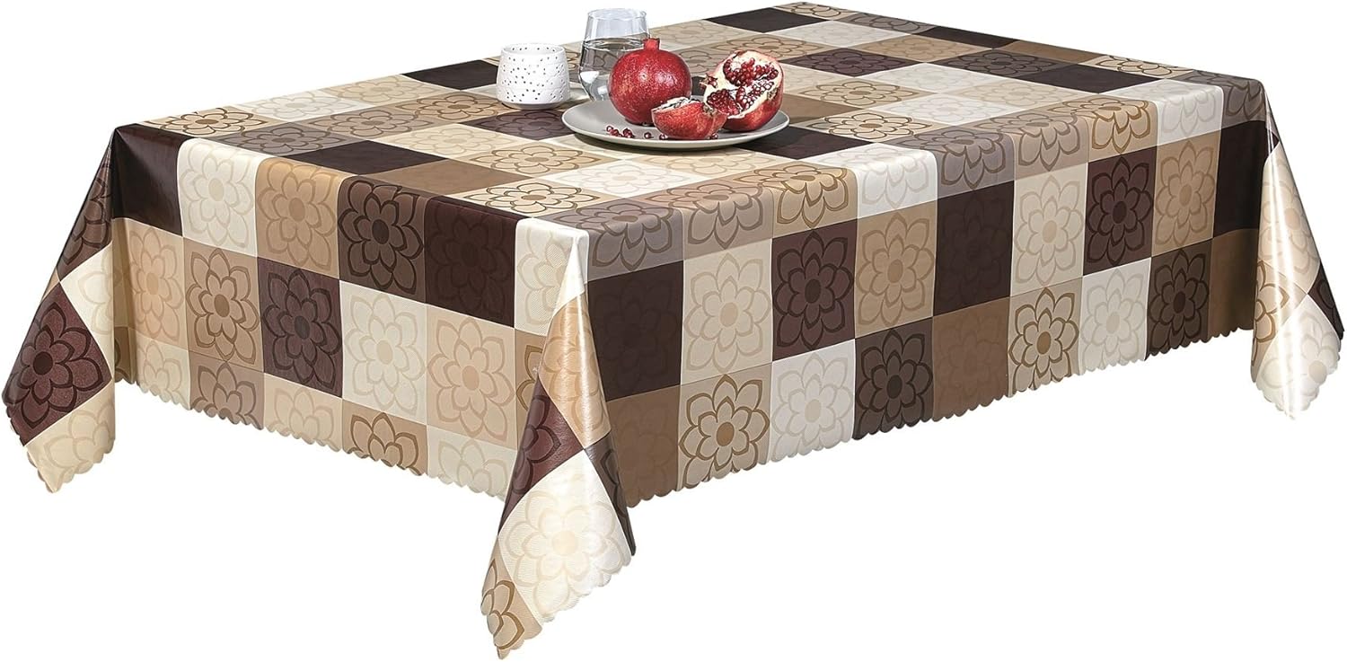 Wipe Clean Tablecloth Oilcloth PVC Vinyl Large Brown Cream Printed