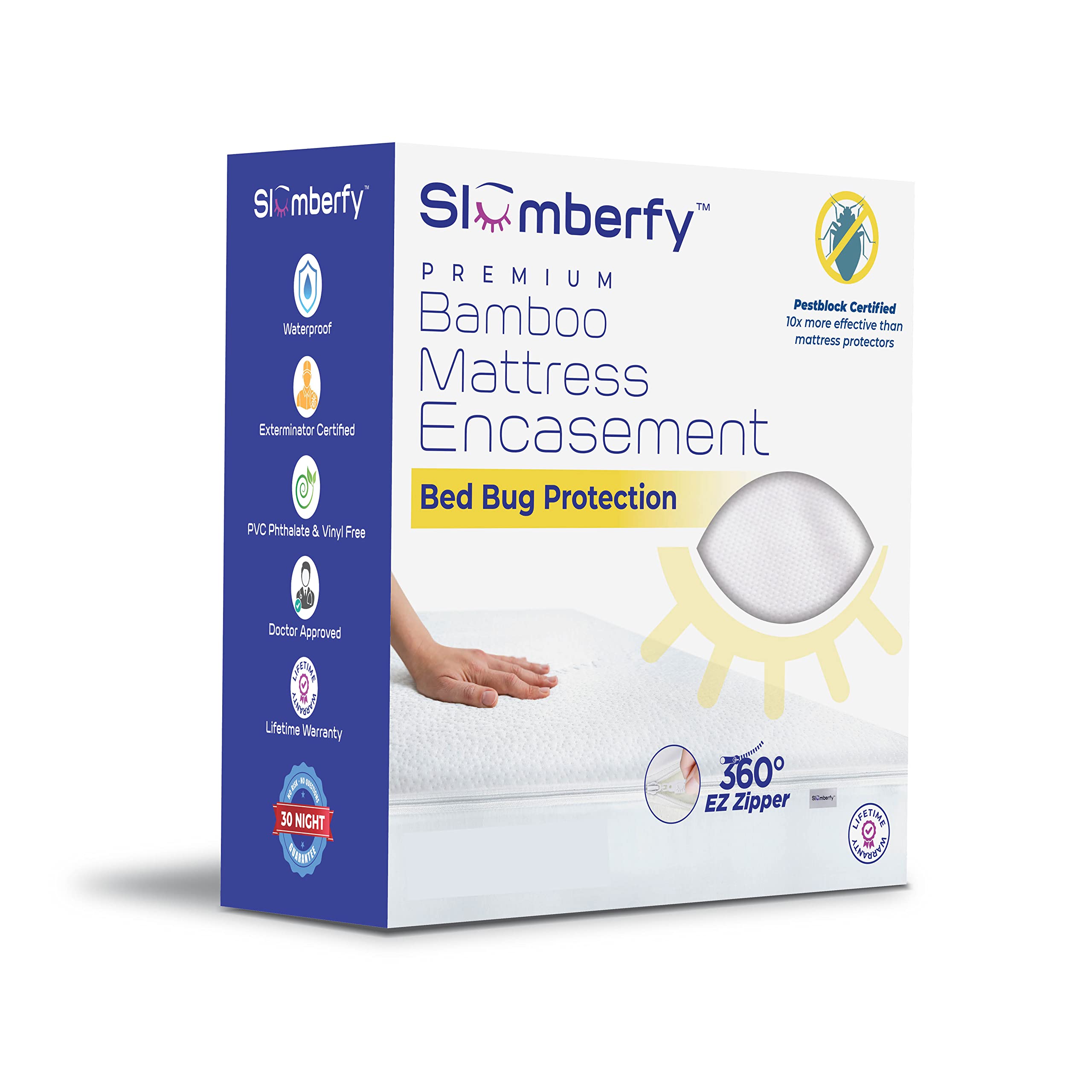 Photo 1 of Queen Size Waterproof Bamboo Mattress Encasement by Slumberfy - Premium Skin-Safe Mattress Protector with 360° EZ Zipper, Lab-Tested Bed Bug, Zippered Encasement (60x80 in)