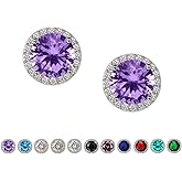 SWEETV Cubic Zirconia Stud Earrings, 8mm Round Cut, Rhinestone Hypoallergenic Earrings for Women & Girls