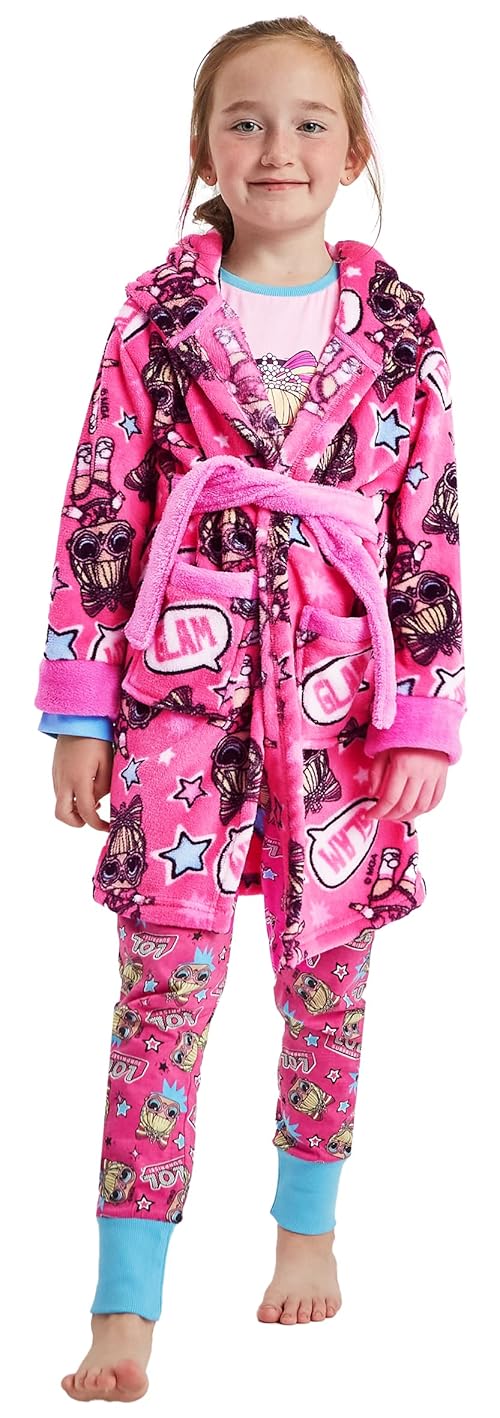 Kids Essentials Girls LOL Surprise Dressing Gown Bathrobe Robe Nightwear (LOL Surprise, 7-8 Years)
