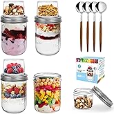 4 Pack Overnight Oats Containers with Lids and Spoons, Dual-Layer Chia Pudding Jars with Dry/Wet Separation,Yogurt Parfait Cups, 16 oz+4oz Glass Mason Salad Jars with Lids for Breakfast Oatmeal Cereal