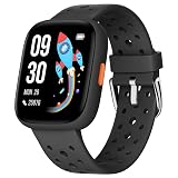 BIGGERFIVE Smart Watch for Kids, 1.8" Fitness Tracker Watch Pedometer, Heart Rate, Sleep Monitor, IP68 Waterproof, Calorie Step Counter, Puzzle Games with/Without APP for Girls Boys Teens 5-16, Black