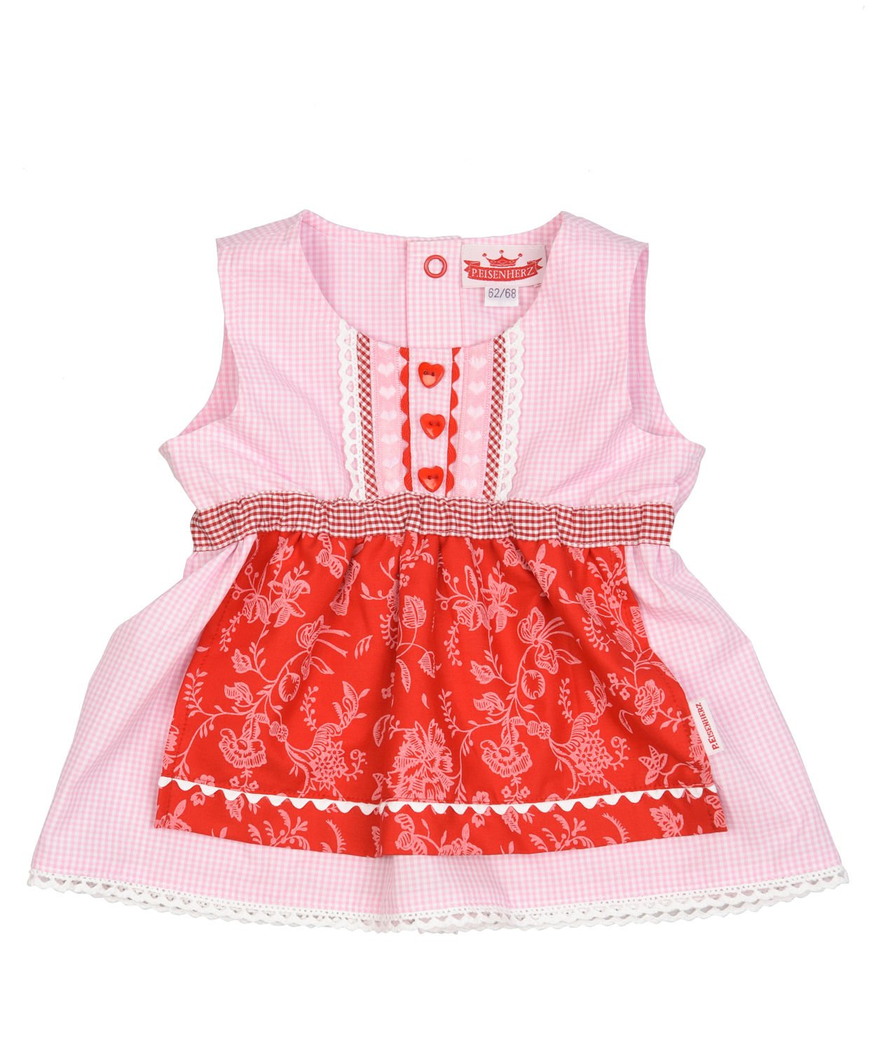 Eisenherz Bavarian Dress for Girls, Dirndl, Baby, Traditional Bavarian Clothes, with Sewed on Apron in Pink/red in Size 86/92