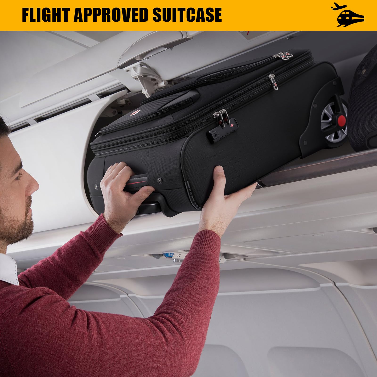 Laduga Softside Expandable Luggage with Large Steel Wheels Carry-On Luggage Suicase (Black, 21-Inch)