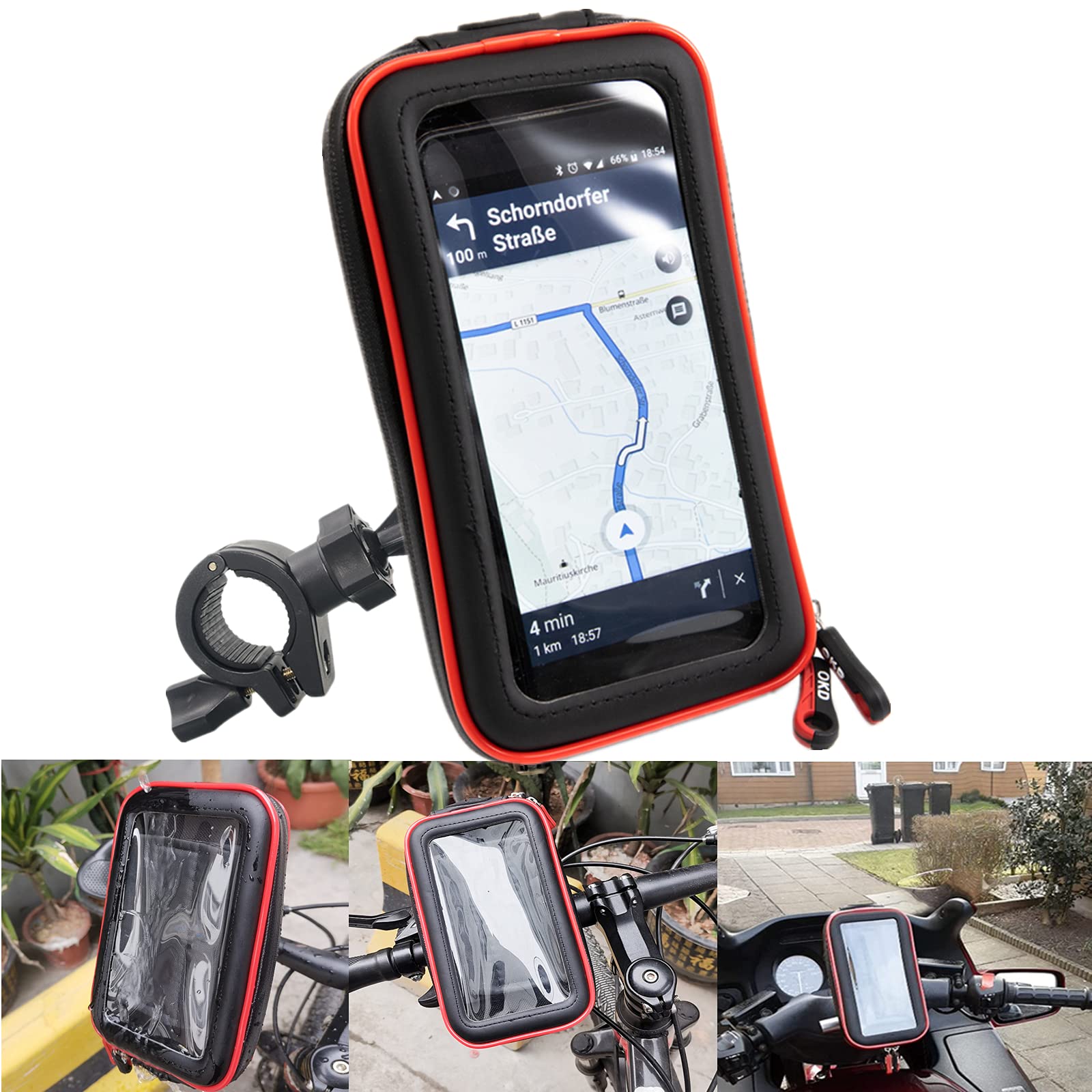 APEBAZY Motorcycle Handlebar Phone Holder, Waterproof Motorcycle Phone Holder with Rain Cover, Anti-Shake Bicycle Phone Case, Navigation Holder with Sensitive Touch Screen for 6.8 Inch Phones