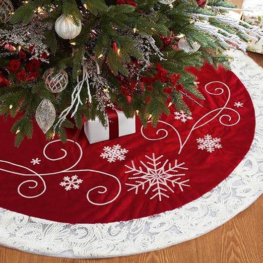 Red faux fur christmas tree skirt Clearance