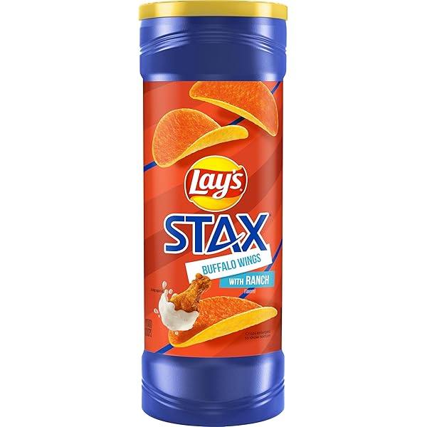 LAY’S STAX POTATO CRISPS CHIPS, BUFFALO RANCH, GLUTEN FREE, 5.5 OZ CANISTER PACK