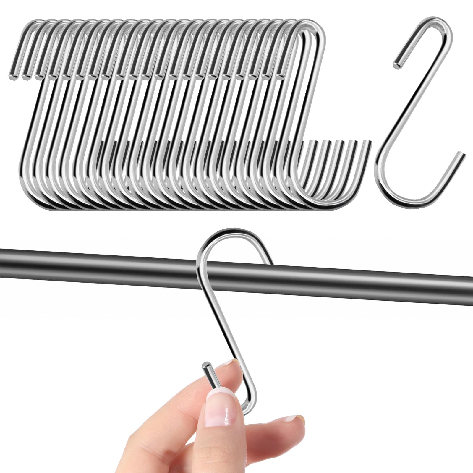 GOTRUST S Hooks for Hanging, 22Pcs Heavy Duty Stainless Steel S-Hook, Small S Shaped Metal Hooks, Anti Rust S-Shaped Hook for Pots, Pans, Plants, Closet Clothes Bags Towels Kitchen