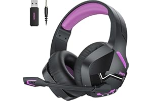 BINNUNE Wireless Gaming Headset with Microphone for PC PS4 PS5 Playstation 4 5, 2.4G Wireless Bluetooth USB Gamer Headphones with Mic for Laptop Computer, Purple
