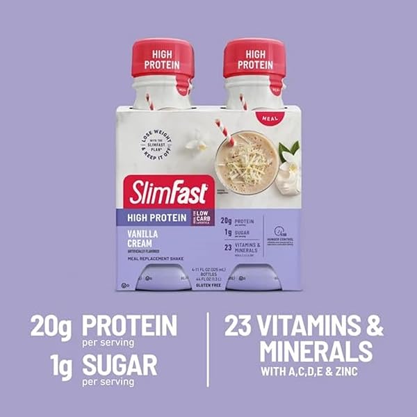 SLIMFAST ADVANCED NUTRITION HIGH PROTEIN MEAL REPLACEMENT SHAKE, VANILLA CREAM, 20G OF READY TO DRINK PROTEIN, 11 FL. OZ BOTTLE, 4 COUNT (PACKAGING MAY VARY)