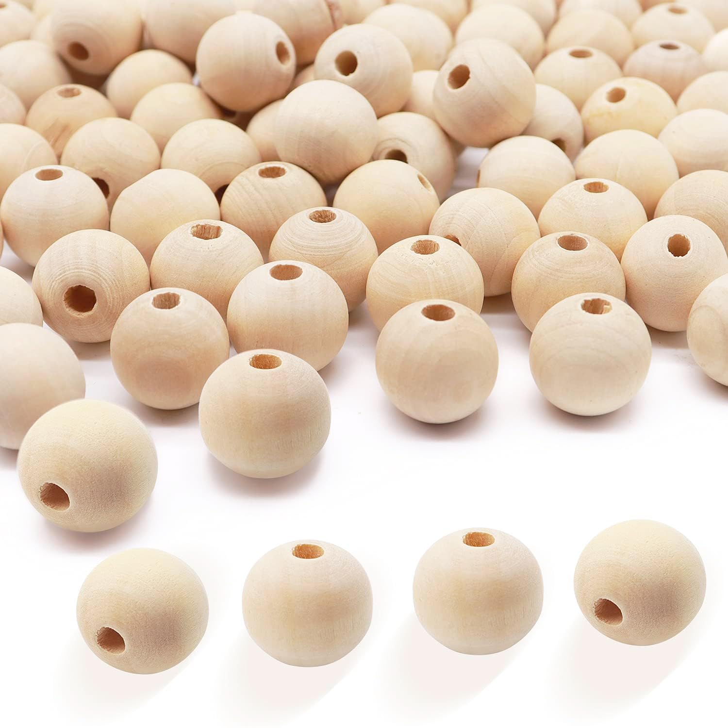 100 Pcs Wooden Beads, 4-5mm Hole Natural Round Wood Bead Unfinished Craft Loose Beads for DIY Jewellery Making Macrame Wall Hanging Craft and DIY Painting Home Decorations (20mm)