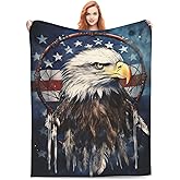 amepay American Flag Bald Eagle Blanket Gifts Native American Dream Catcher Flannel Throw Blankets Soft Fuzzy Lightweight for Home Decor Couch Bed Sofa 60x50 Inches