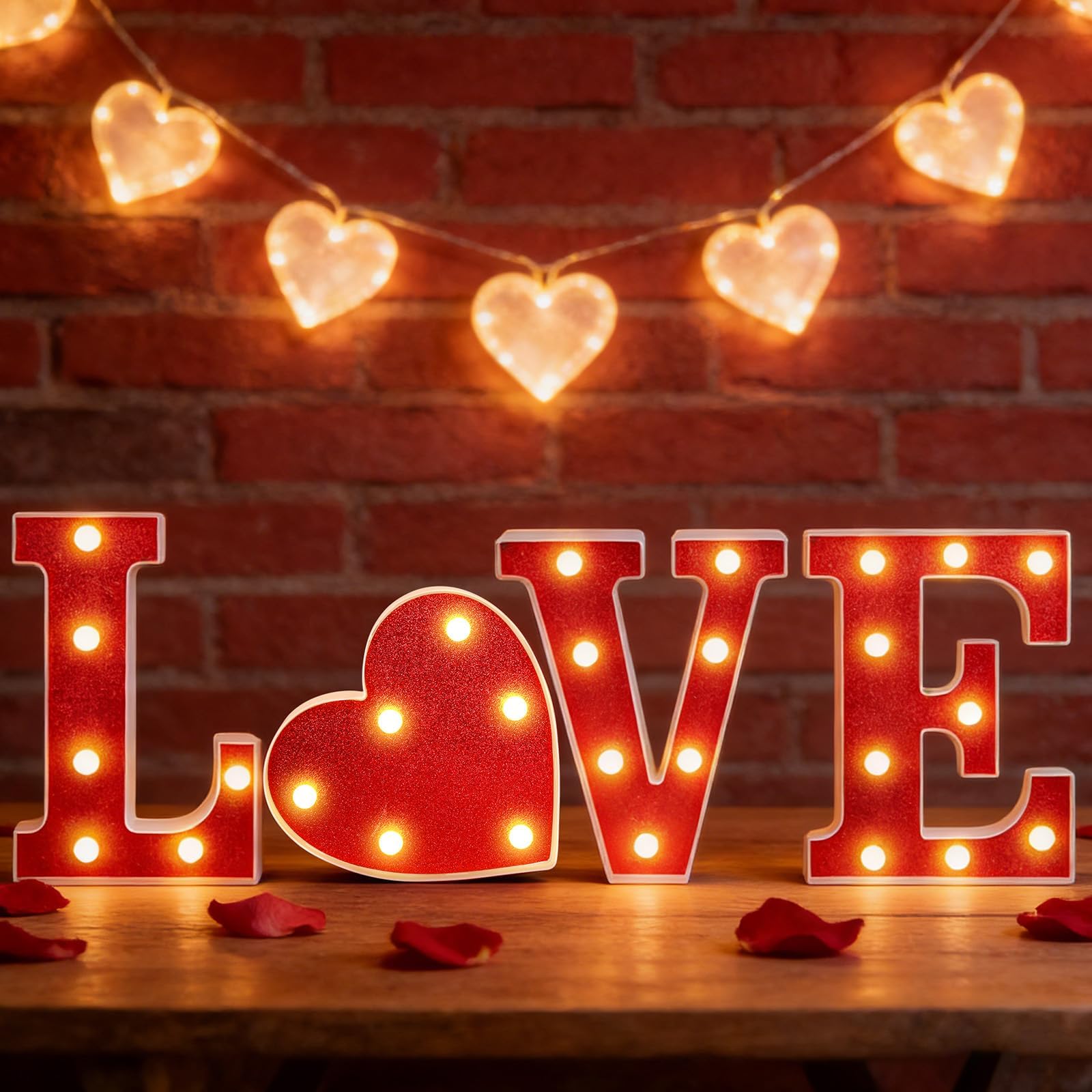 Photo 1 of 4 Pcs Valentine’s Day Love Letter Light Sign, LED Lighted Love Decoration for Table Shelf Mantel, Romantic Love Lamp for Home Bedroom Party Decor