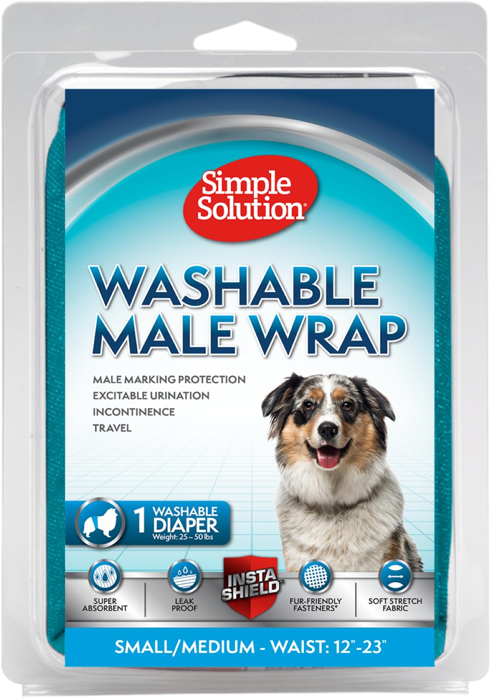 Simple Solution Washable, Absorbent Male Wraps with Leak Proof Fit for Excitable Urination, Incontinence, or Male Marking 1x Medium Diaper
