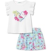 COOLTREE Toddler Girls 2-Piece Skirt Set - Ruffled Top & Ditsy Floral Print Skort Outfits for Little Girls Size 2T-8