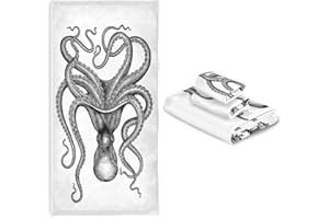 Naanle Chic Octopus Engraving Print Soft Luxury Decorative Set of 3 Towels, 1 Bath Towel+1 Hand Towel+1 Washcloth, Multipurpose for Bathroom, Hotel, Gym, Spa and Beach(White)