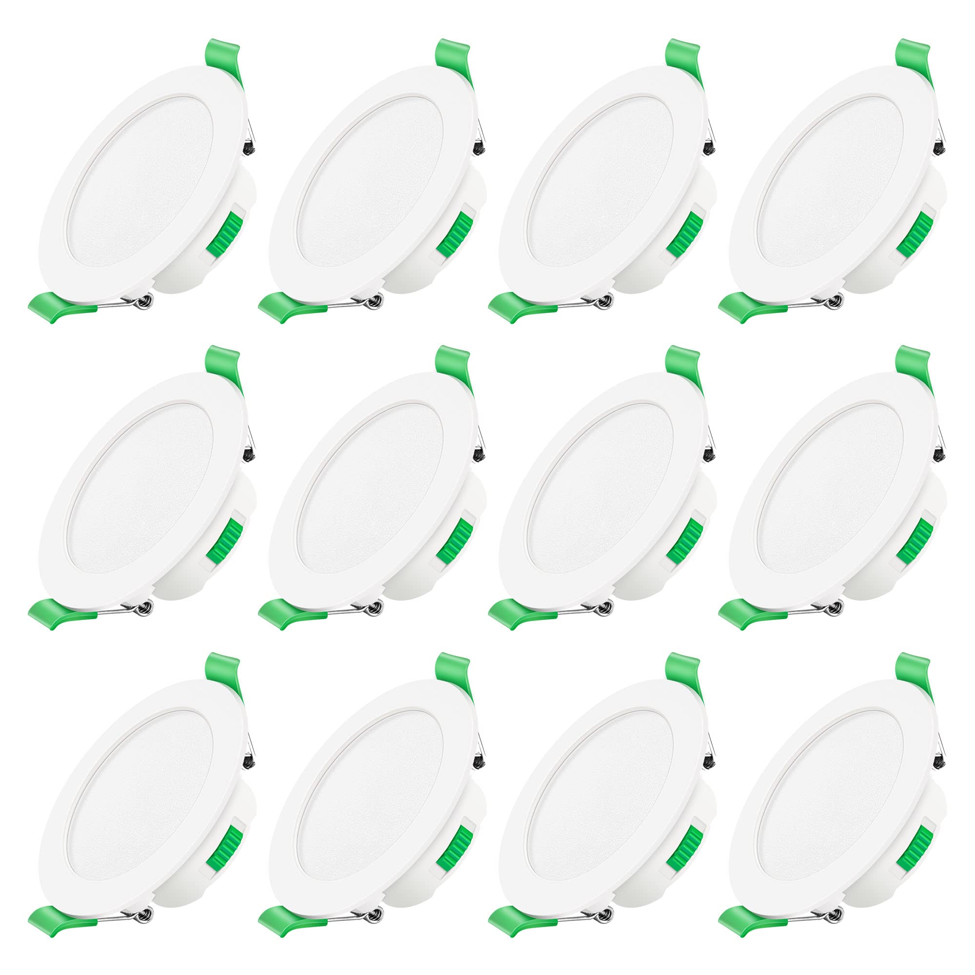 ALUSSO LED Downlights Dimmable 7W IP44 Slim Recessed Ceiling Lights, 3CCT 3000K Warm 4000K Neutral 6500K Cool Adjustable Bathroom Spotlights, White, 12 Pack