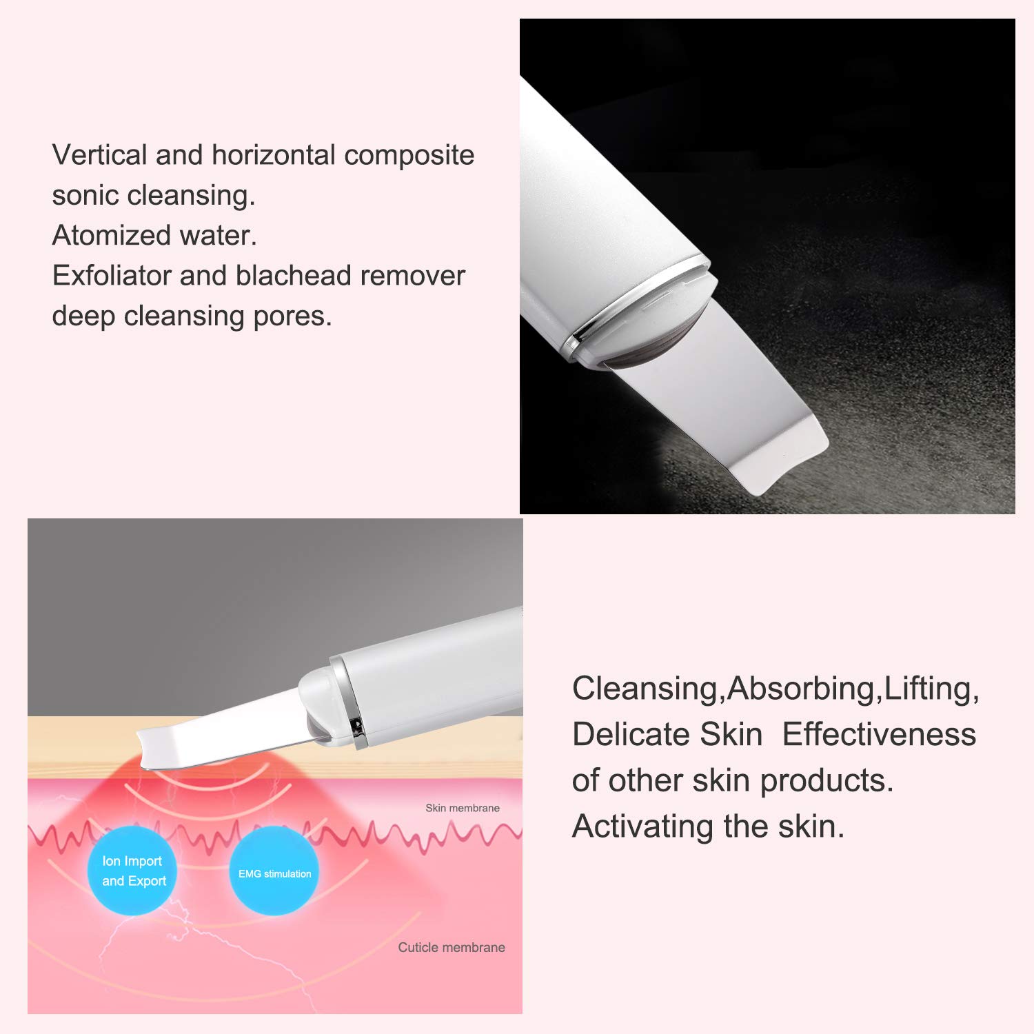 Facial Skin Scrubber, Face Spatula Portable Pores Cleanser Blackhead Remover Comedone Extractor Skin Exfoliator and Facial Lifting Tool, Portable Rechargeable.