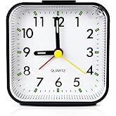 Lamisola Small Analog Travel Alarm Clock, Battery Operated Desk Table Shelf Clock for Kids, Quieter Bedside Alarm Clocks for Bedrooms Bathroom Living Room Kitchen, Black