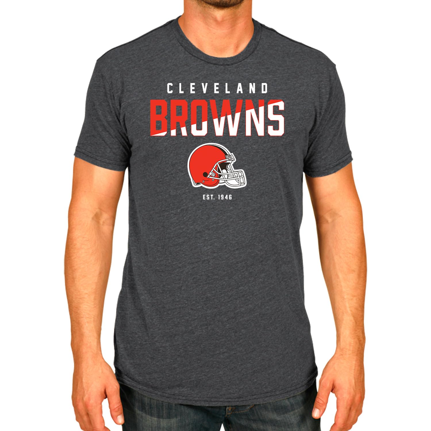 Team Fan Apparel Adult NFL Diagonal Fade Color Block T-Shirt - Officially Licensed - Tagless - 100% Cotton - Unisex (Cleveland Browns - Charcoal, Medium) Image