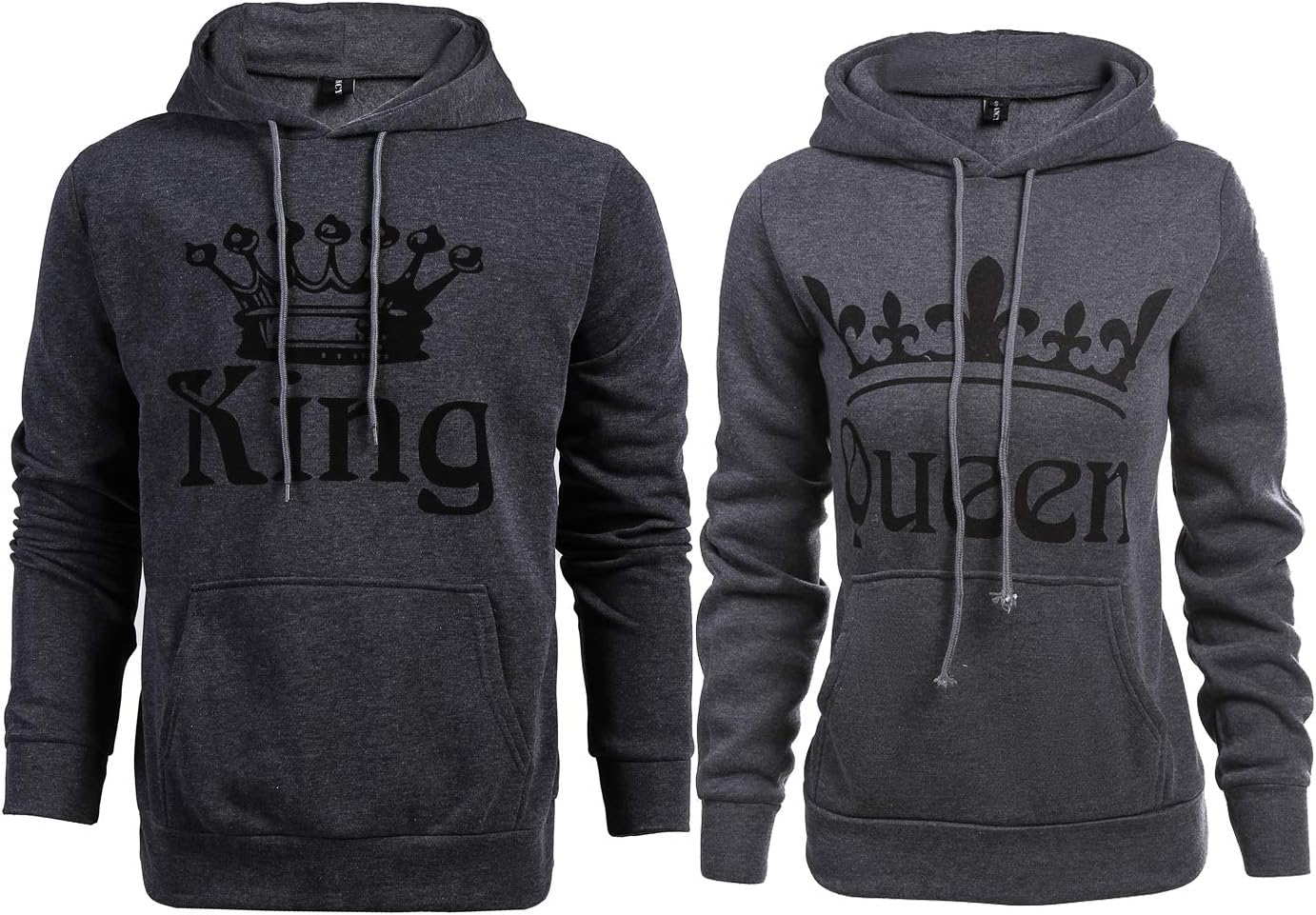Bangerdei Matching Couple King and Queen His and Her Hooded Sweatshirt Pullover Hoodies