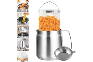 Bakpoco 2L Stainless Steel Oil Filter Pot, Bacon Grease Container with Strainer & Deep Fryer Basket, Kitchen Cooking Oil Lard Fat Saver, Pasta Vegetable Pot for One, Triply-Base Suits All Stoves