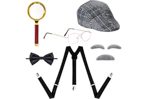 Yymobt 7 PCS Old Man Costume Accessories 100 Days Of School Old Man Costume Grandpa Cosplay Outfit for 1920s Mans Dress Up