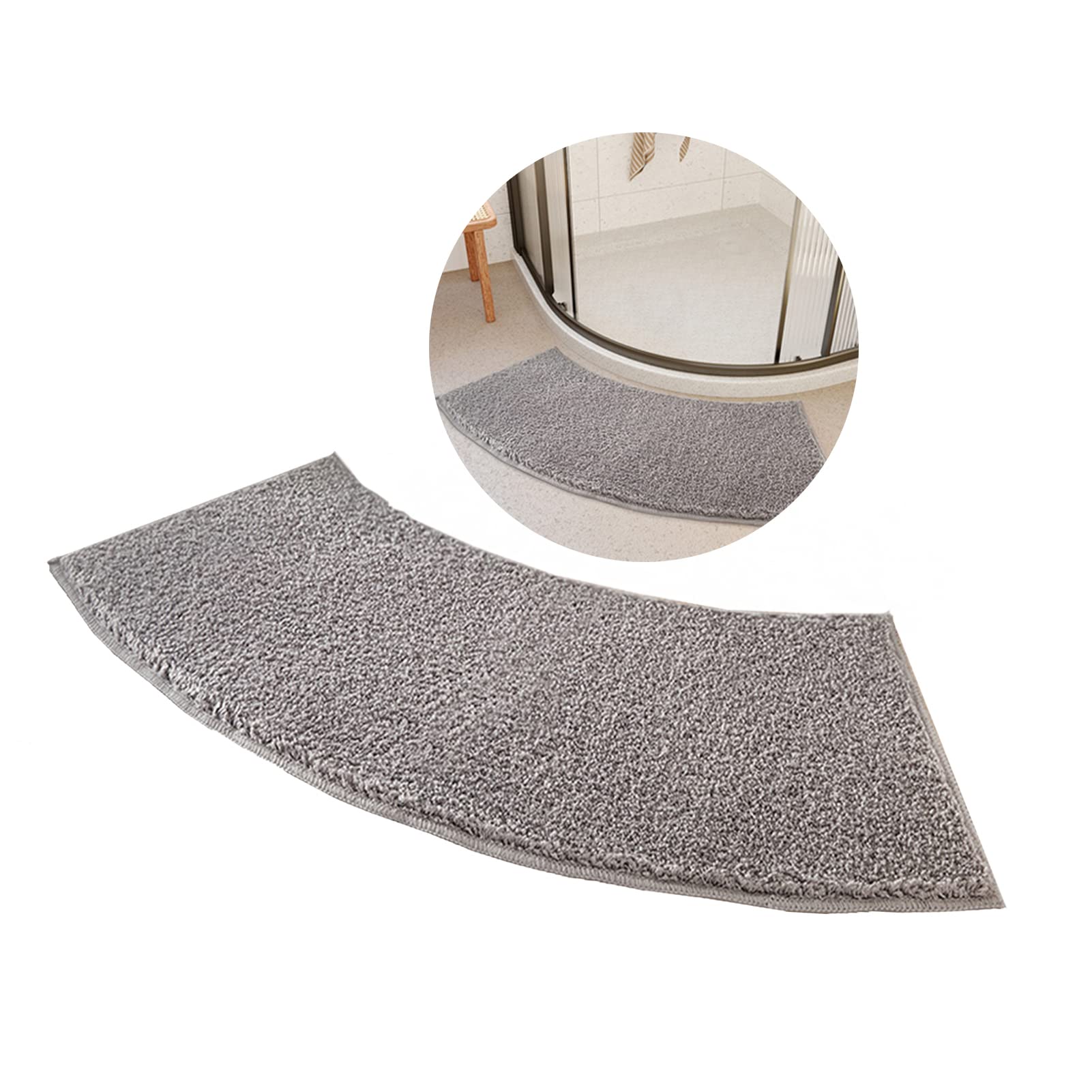DFEO@MF Quadrant Curved Shower Mat, Bath Mats For Bathroom, Microfiber Soft Corner Shower Mat Fluffy, Machine Washable, for Your Rv Shower And Circular Shower. (Grey)