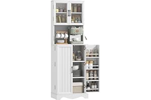 HOMCOM 71" Kitchen Pantry Cabinet, Freestanding Kitchen Hutch with 8 Door Shelves and Adjustable Shelf, Pantry Storage Cabine