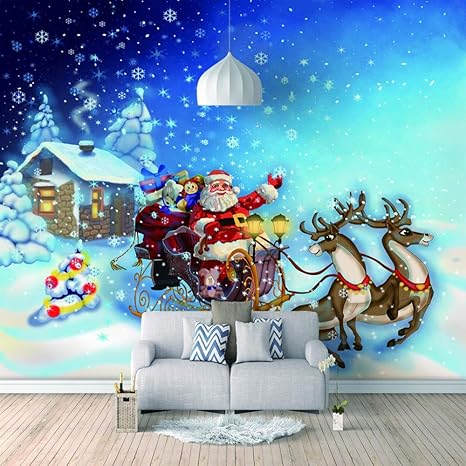 Amazon Co Jp クリスマスポスターデカール ハッピーサンタ 3d 壁画壁紙デザインのカスタムメイド壁画リビングルームホーム壁紙装飾 280x0cm 110x78inch ホーム キッチン