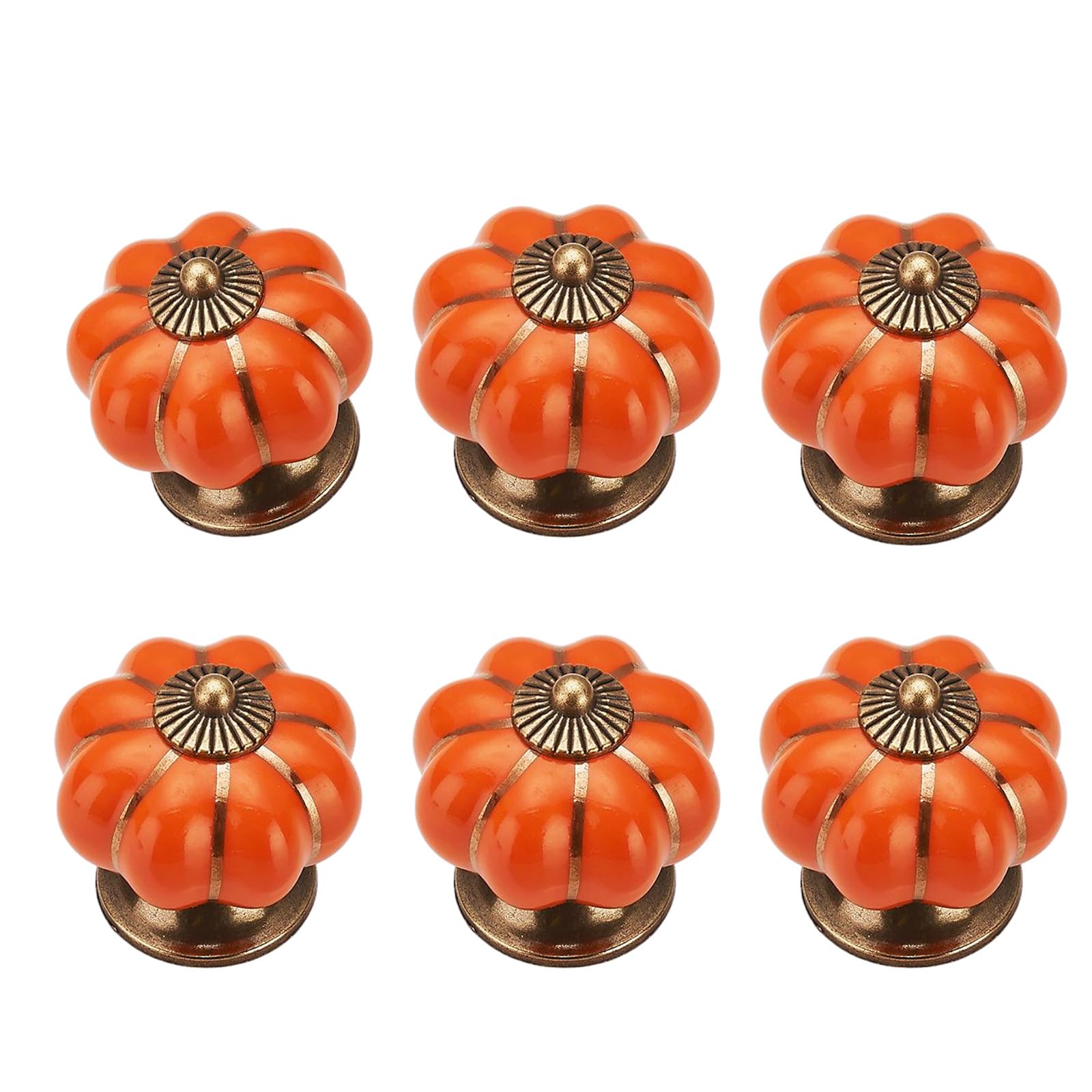 CYILIUEN Pumpkin Ceramic Knobs with Screw Gasket and Screwdriver Orange Ceramic Pull Handle for Kitchen Cupboard Wardrobe(6 Pcs)