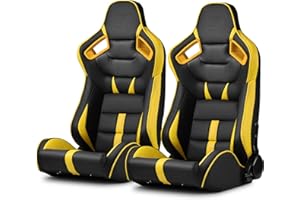 ModifyStreet Universal PVC Leather Reclinable Black with Yellow Racing Seats Right Left [VIPER-Series]