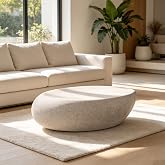 HAMORESPACE Outdoor Coffee Table, Fiberglass Stone Look, 43.31 Inch | Fully assembled egg-shaped silhouette for patios, gardens, balconies, living rooms, and other indoor or outdoor spaces