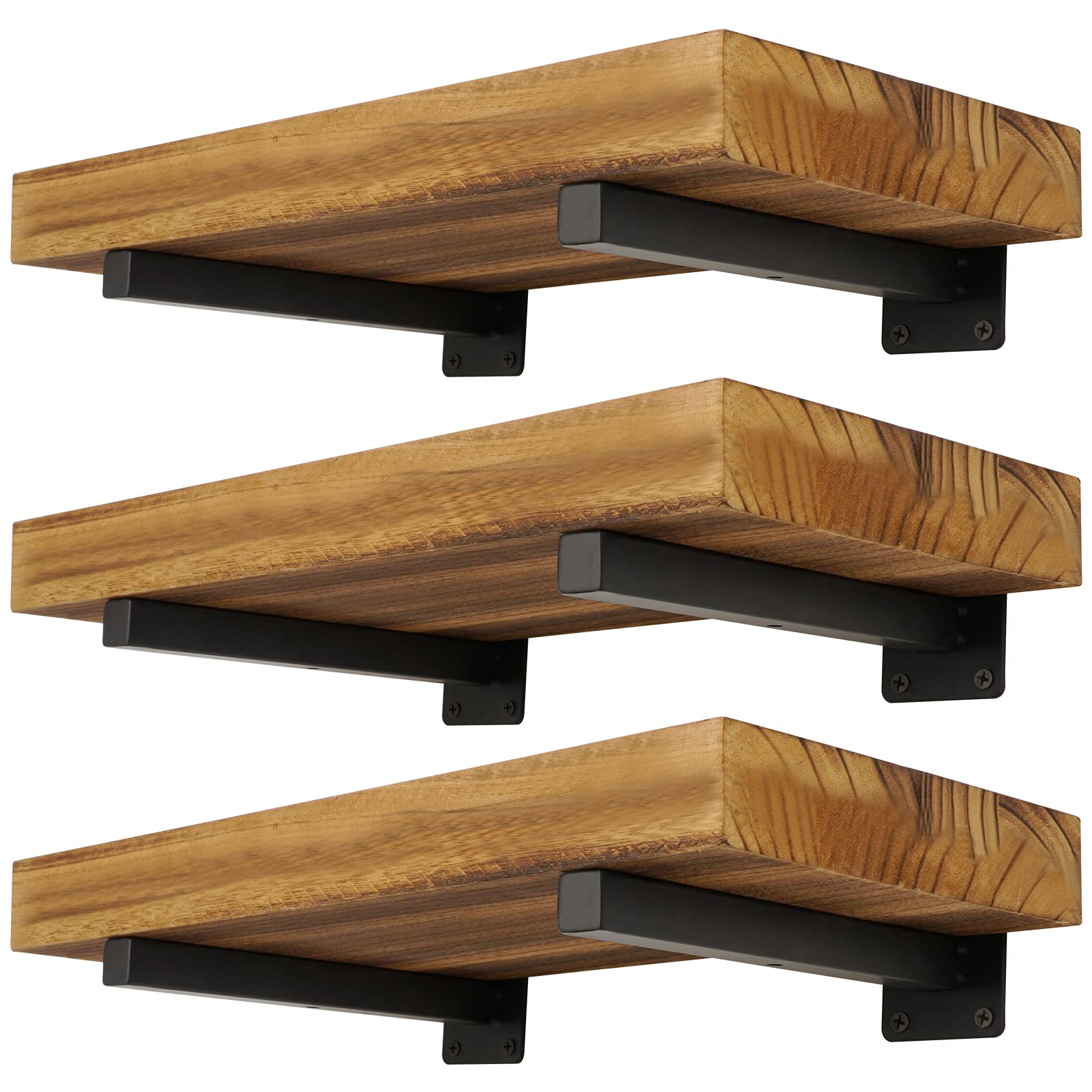 EZYDECOR Heavy Duty Shelf Brackets 6 Pack Iron Metal Wall Mounted Floating Shelf Bracket Farmhouse Furniture Decorations Hardware Included (10") Black