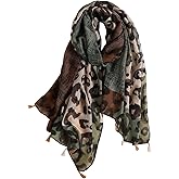 WDIRARA Women's Leopard Scarf Cheetah Fringe Lightweight Shawl Wrap Scarves