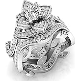 Dazzlingrock Collection 2.25 Cttw Round White Cubic Zirconia Womens Engagement Ring Set, 14K Solid White Gold, Size 9