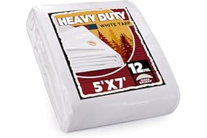 12 Mil Heavy Duty White Tarps 5' X 7', Extra Thick,Durable,Waterproof, UV Resistant, Weatherproof Poly Tarp,with Metal Grommets and Reinforced Edge (Finished Size)-by Raindeway