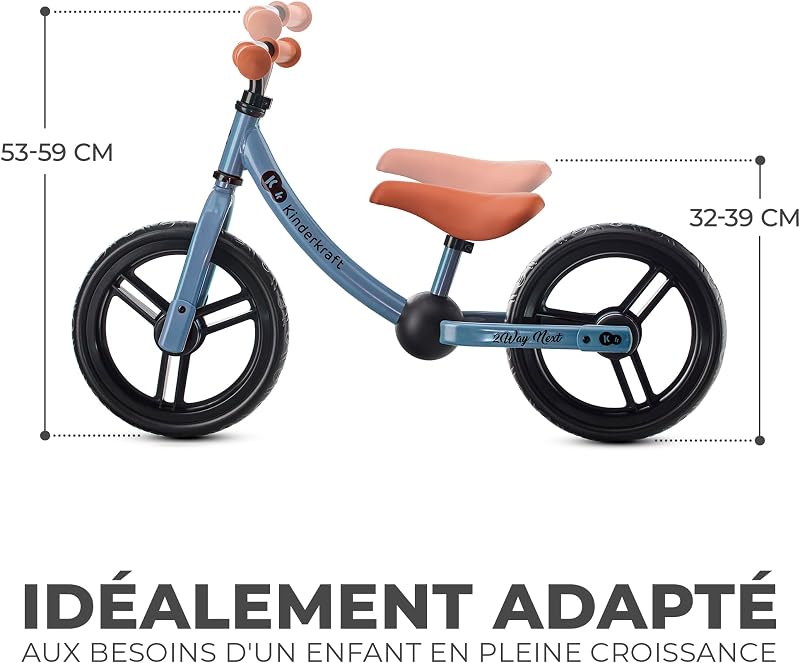 Kinderkraft 2WAY Next Draisienne en Métal, Vélo sans Pédale, Velo Bebe, Guidon Réglables, Durable, Accessoires, De 2 Ans jusqu'à 35 kg, Bleu