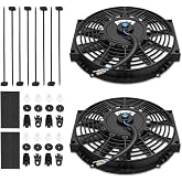 Auto Dynasty 12" Universal Electric Radiator Cooling Fan Kit, Black - 2Pcs | High Performance Electric Slim Radiator Cooling Fan with Mounting Kit (Pack of 2)