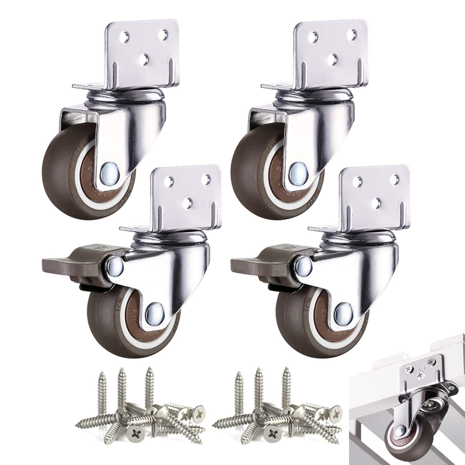Resszo L Shaped Heavy Duty Castor Wheels, 25 MM Side Mount Castors Wheels, 360 Degree Plate Swivel Trolley Caster for Furniture Thermoplastic Elastomer (TPE)