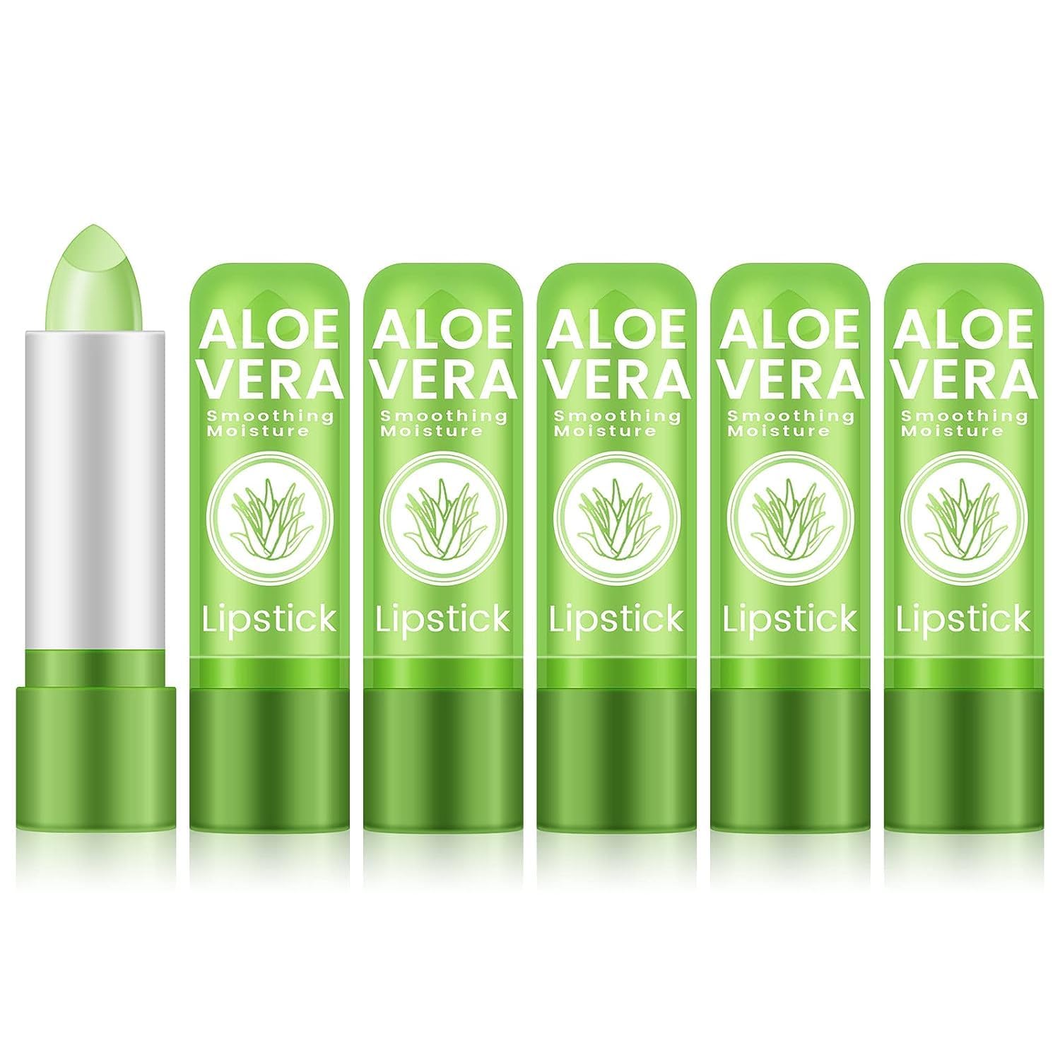 Ownest 5 Packs Aloe Vera Lipstick, Long Lasting Nutritious Soothing Lip Balm, Lips Moisturizing Magic Temperature Color Change Lipstick, Lip Care, Update Packaging